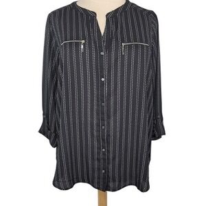 Avenue‎ Black & White Button Down Blouse